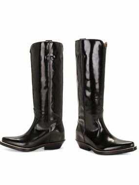 Chloé Black Knee High Cowboy Boots Leather Western 7.5 Rodeo Nellie NWOB 🟡
